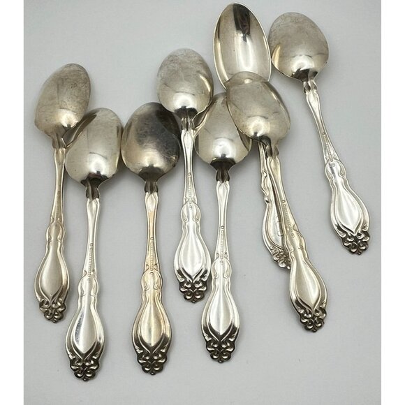 Vintage Holmes & Edwards Chalon Chatsworth Teaspoon Spoon Set of 8 Monogrammed - Picture 2 of 8